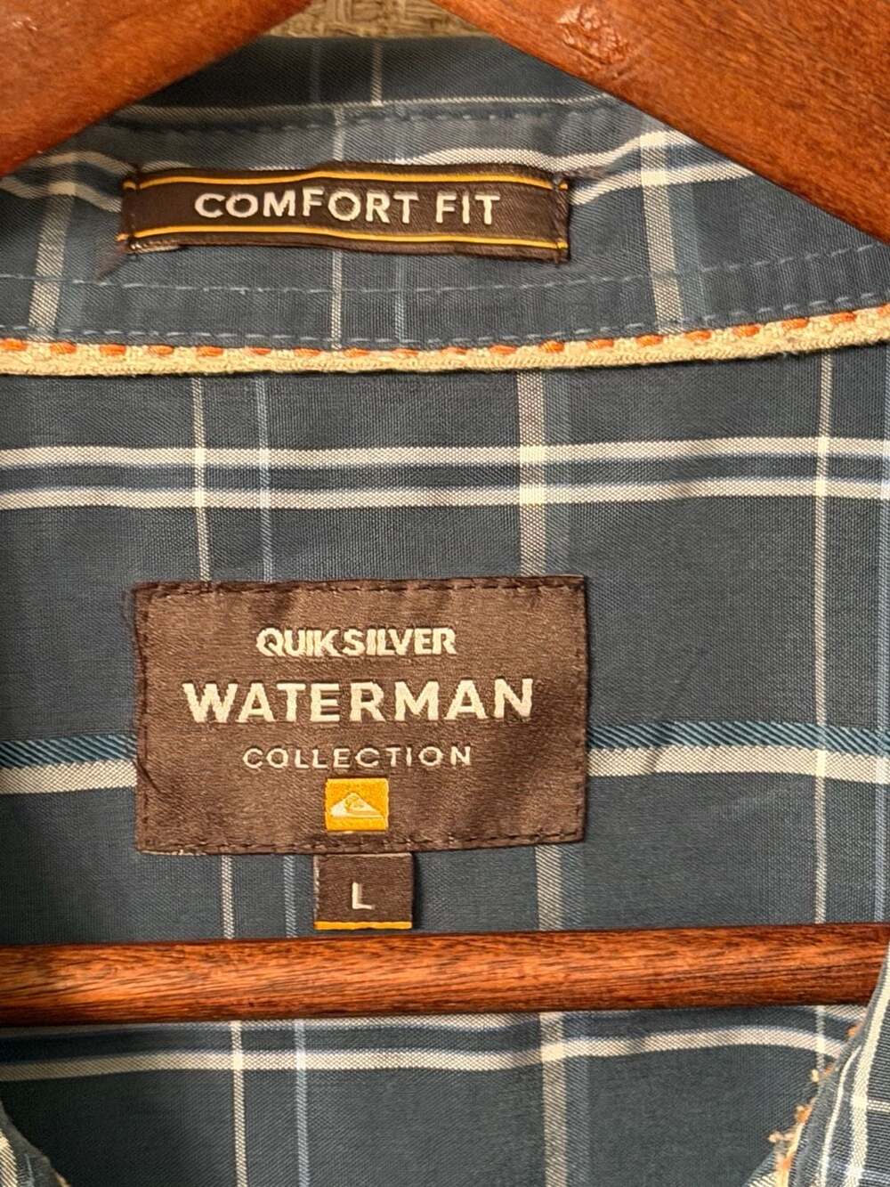 Quiksilver Waterman Collection Comfort Fit Plaid Short Sleeve Shirt Blue Large - Picture 4 of 6